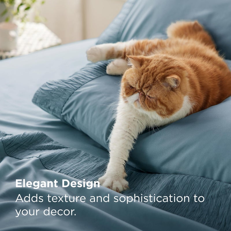 Bedsure California King Sheet Sets - 4 Pieces Soft Cal King Sheets - Breathable & Cooling - Hotel Luxury - Easy Care Polyester Microfiber Bedding for Women, Men, Mineral Blue - Image 4