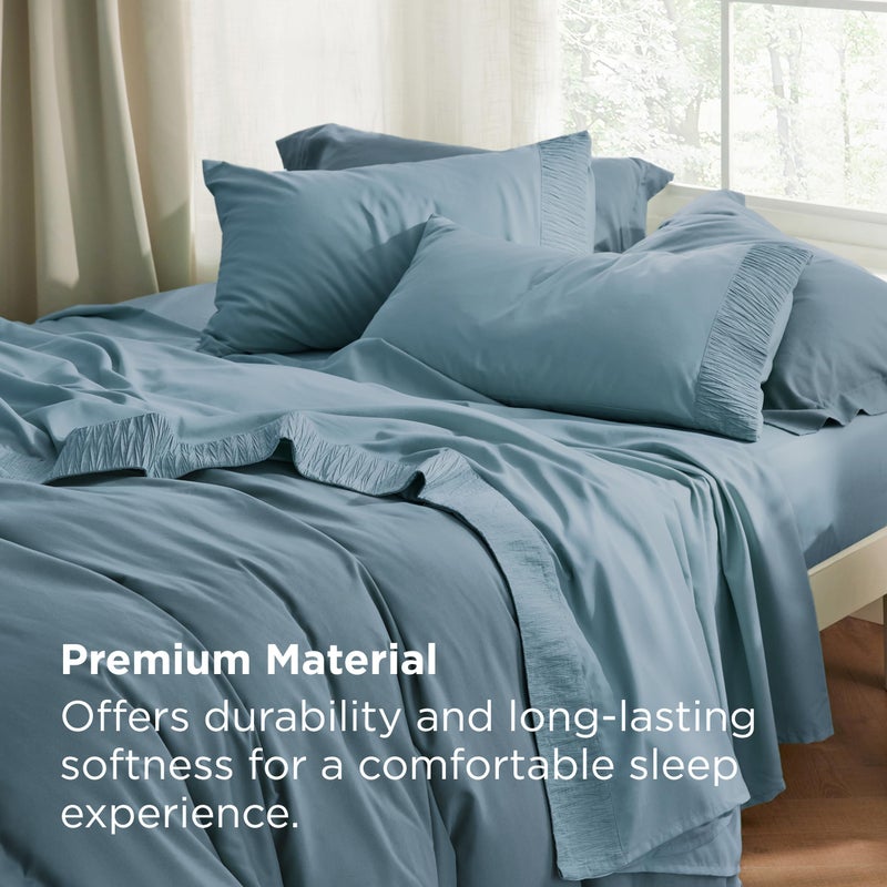 Bedsure California King Sheet Sets - 4 Pieces Soft Cal King Sheets - Breathable & Cooling - Hotel Luxury - Easy Care Polyester Microfiber Bedding for Women, Men, Mineral Blue - Image 5