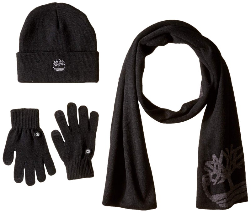 Timberland Double Layer Scarf, Cuffed Beanie & Magic Glove Gift Set Accessory, black, One Size - Image 3