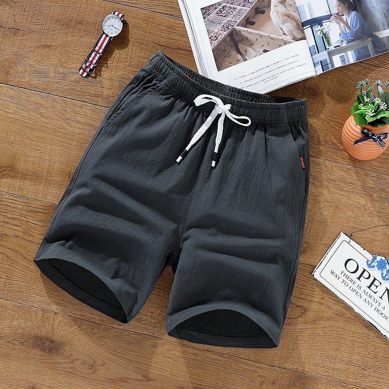 Men'S Casual Linen Shorts Elastic Waist Breathable Thin Cotton And Linen Loose Five-Point Beach - Image 1