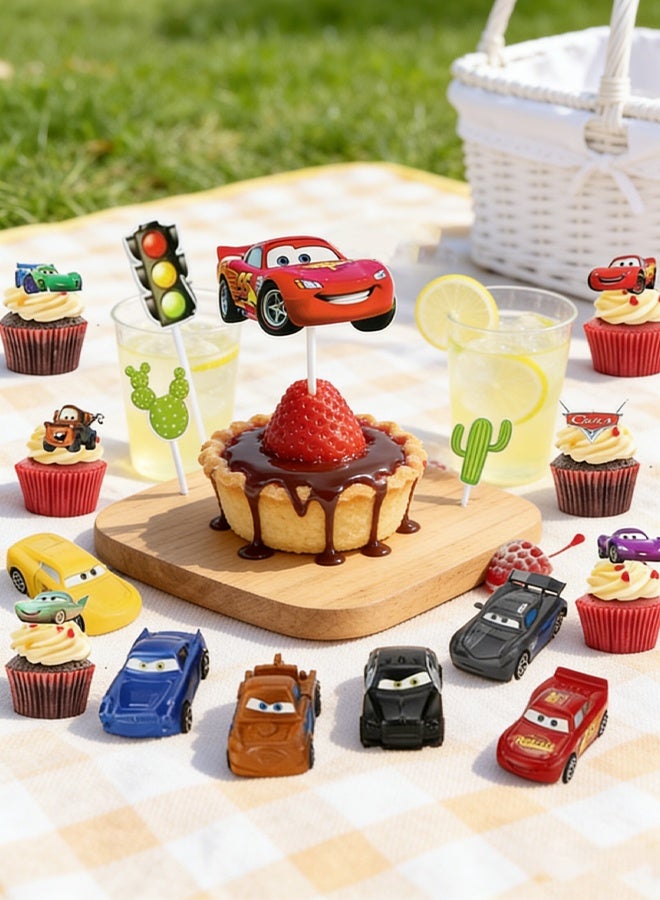 McQueen Cake Topper and Cupcake Toppers Set Birthday Party Supplies for Car Themed Birthday Decorations - Image 1