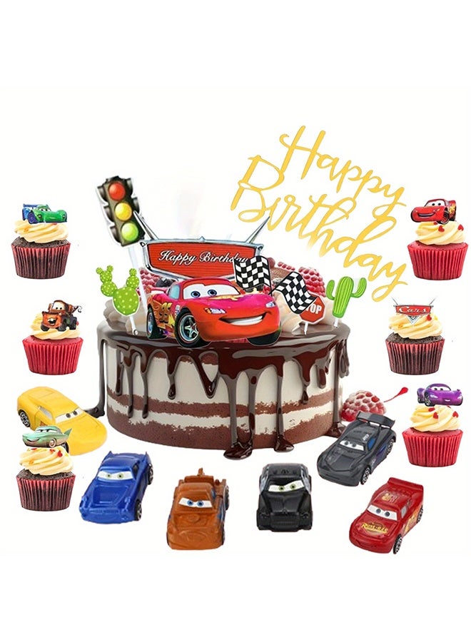 McQueen Cake Topper and Cupcake Toppers Set Birthday Party Supplies for Car Themed Birthday Decorations - Image 4
