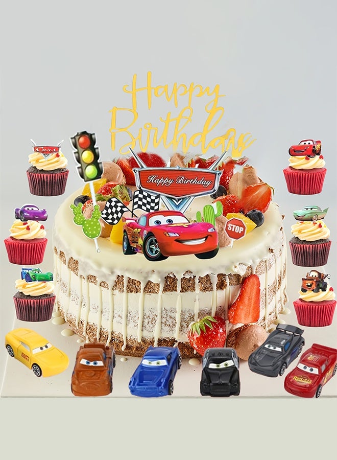McQueen Cake Topper and Cupcake Toppers Set Birthday Party Supplies for Car Themed Birthday Decorations - Image 2