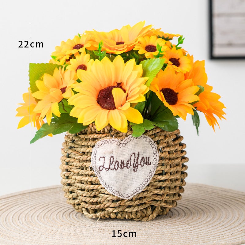 Generic Artificial Flower Basket Arrangement for Home Wedding Decor Fat sunflower small round basket 