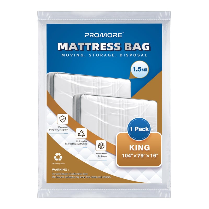 PROMORE Plastic Mattress Bag for Disposal Moving or Storage, Clear Waterproof Mattress Protector Covers - King/Cal King Size (1.5Mil) - Image 1