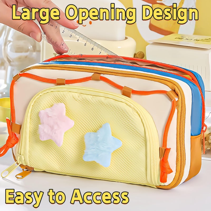 UIVXXUD Portable Multi-Layer Kawaii Pencil Case Organizer - Large Capacity Color Block Design Pen Pouch Supplies - Cute Functional Bag (Pink) - Image 4
