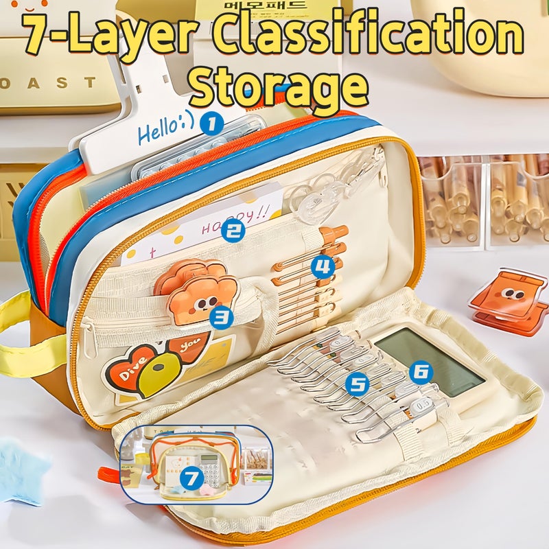 UIVXXUD Portable Multi-Layer Kawaii Pencil Case Organizer - Large Capacity Color Block Design Pen Pouch Supplies - Cute Functional Bag (Pink) - Image 2