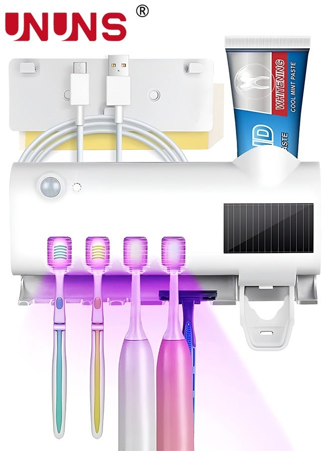 UNUNS حامل فرشاة الأسنان مثبت على الحائط، موزع فرشاة الأسنان مع 4 أوضاع لفرشاة الأسنان وموزع معجون الأسنان، حامل فرشاة الأسنان ذو سعة كبيرة لتنظيم الحمام وتخزينه - Image 1