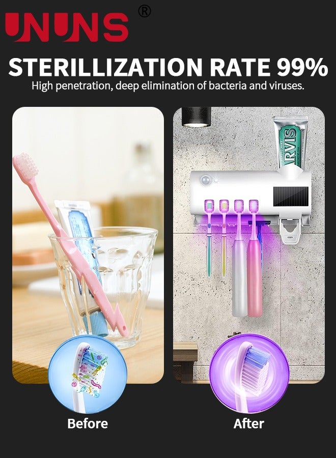 UNUNS حامل فرشاة الأسنان مثبت على الحائط، موزع فرشاة الأسنان مع 4 أوضاع لفرشاة الأسنان وموزع معجون الأسنان، حامل فرشاة الأسنان ذو سعة كبيرة لتنظيم الحمام وتخزينه - Image 3