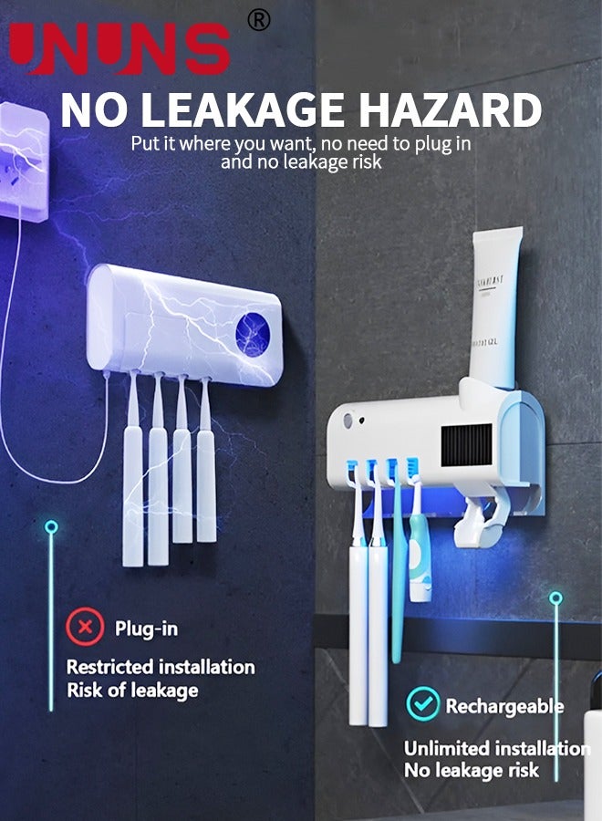 UNUNS حامل فرشاة الأسنان مثبت على الحائط، موزع فرشاة الأسنان مع 4 أوضاع لفرشاة الأسنان وموزع معجون الأسنان، حامل فرشاة الأسنان ذو سعة كبيرة لتنظيم الحمام وتخزينه - Image 4