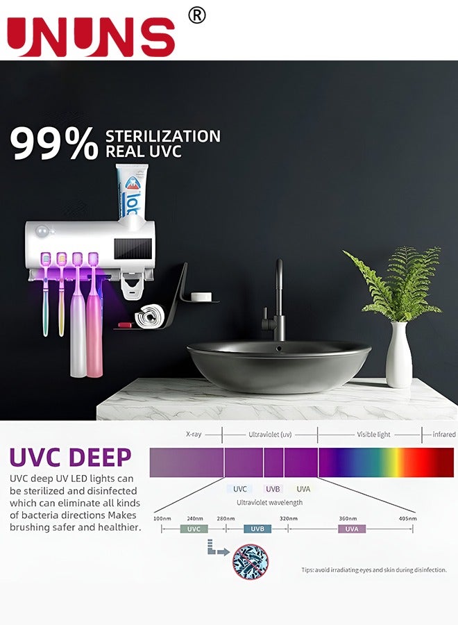 UNUNS حامل فرشاة الأسنان مثبت على الحائط، موزع فرشاة الأسنان مع 4 أوضاع لفرشاة الأسنان وموزع معجون الأسنان، حامل فرشاة الأسنان ذو سعة كبيرة لتنظيم الحمام وتخزينه - Image 5