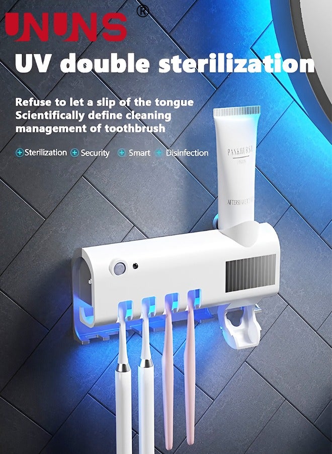 UNUNS حامل فرشاة الأسنان مثبت على الحائط، موزع فرشاة الأسنان مع 4 أوضاع لفرشاة الأسنان وموزع معجون الأسنان، حامل فرشاة الأسنان ذو سعة كبيرة لتنظيم الحمام وتخزينه - Image 2