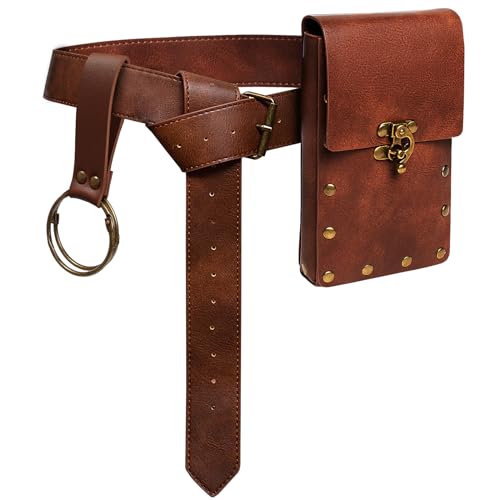 SUMGOGO Belt Pouch Waist Bag Fanny Pack Steampunk Phone Holder Medieval Bag Leather Belt Renaissance Cosplay Costume Accessories (1-Brown) - Image 1