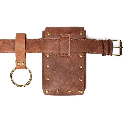SUMGOGO Belt Pouch Waist Bag Fanny Pack Steampunk Phone Holder Medieval Bag Leather Belt Renaissance Cosplay Costume Accessories (1-Brown) - Image 4