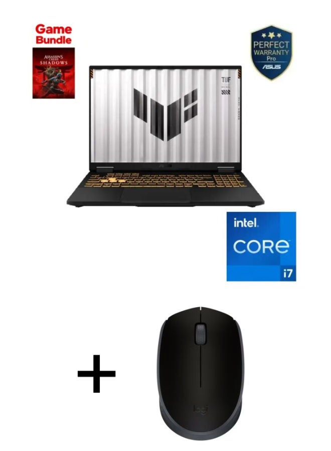 أسوس لابتوب TUF F16 FX608JHI-TU655W بشاشة 16 بوصة WUXGA / معالج Intel Core i5-14400F / ذاكرة تخزين 16 جيجابايت / قرص SSD بسعة 512 جيجابايت / بطاقة رسومات NVIDIA GeForce RTX 5050 / مع حزمة ألعاب + ماوس Logtech M171 لاسلكي موثوق بتردد 2.4 جيجاهرتز مع منفذ USB جايجر غراي - Image 1