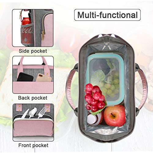 IDEATECH Insulated Lunch Box for Women, Cute & Reusable Cooler Lunch Bag for Work, Office & Picnic, Leak-Proof Tote with Shoulder Strap (Pink) - Image 4