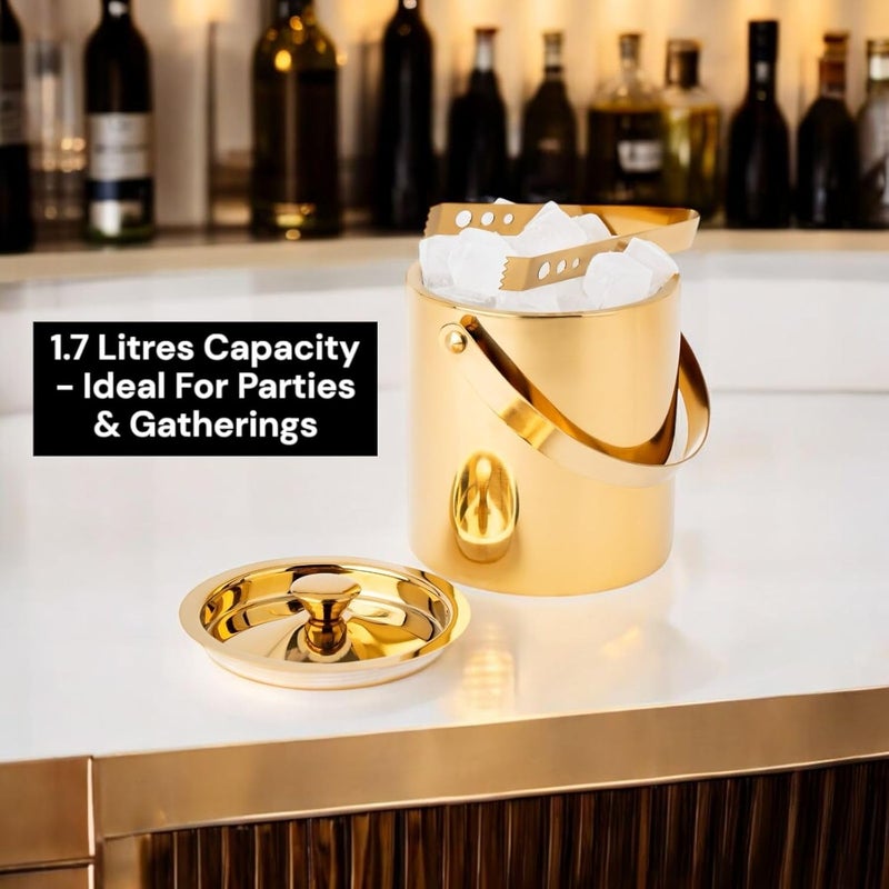 Exclusivish Ice Bucket with Tong 1700 ml Double Walled Stainless Steel Shiny PVD Gold 100 Food Grade NonToxic AntiRust Dishwasher Safe Perfect Gifting for All Occasions - Image 5