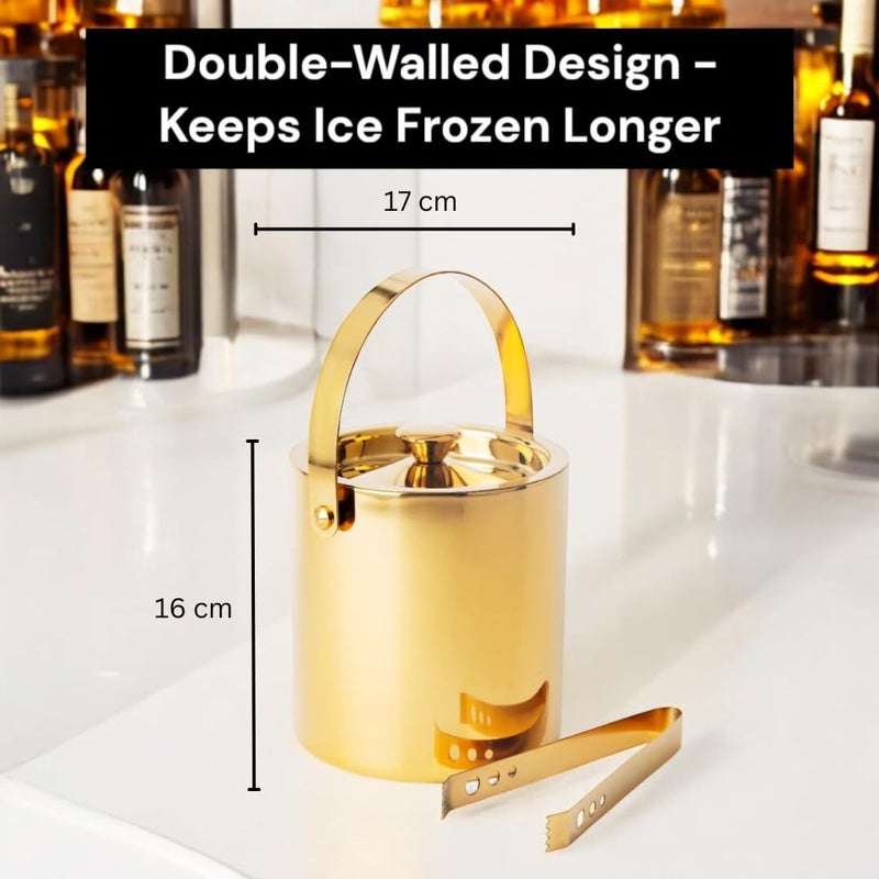 Exclusivish Ice Bucket with Tong 1700 ml Double Walled Stainless Steel Shiny PVD Gold 100 Food Grade NonToxic AntiRust Dishwasher Safe Perfect Gifting for All Occasions - Image 3