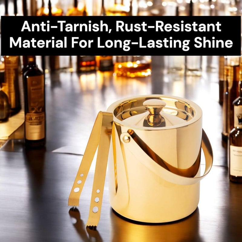 Exclusivish Ice Bucket with Tong 1700 ml Double Walled Stainless Steel Shiny PVD Gold 100 Food Grade NonToxic AntiRust Dishwasher Safe Perfect Gifting for All Occasions - Image 4