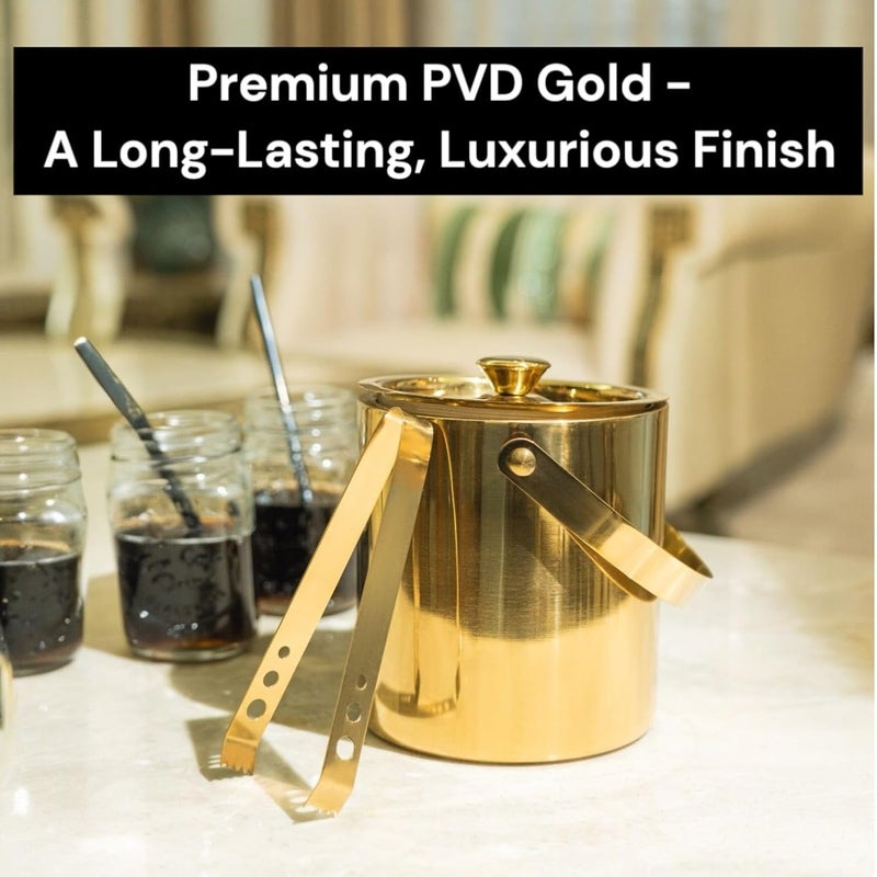 Exclusivish Ice Bucket with Tong 1700 ml Double Walled Stainless Steel Shiny PVD Gold 100 Food Grade NonToxic AntiRust Dishwasher Safe Perfect Gifting for All Occasions - Image 2