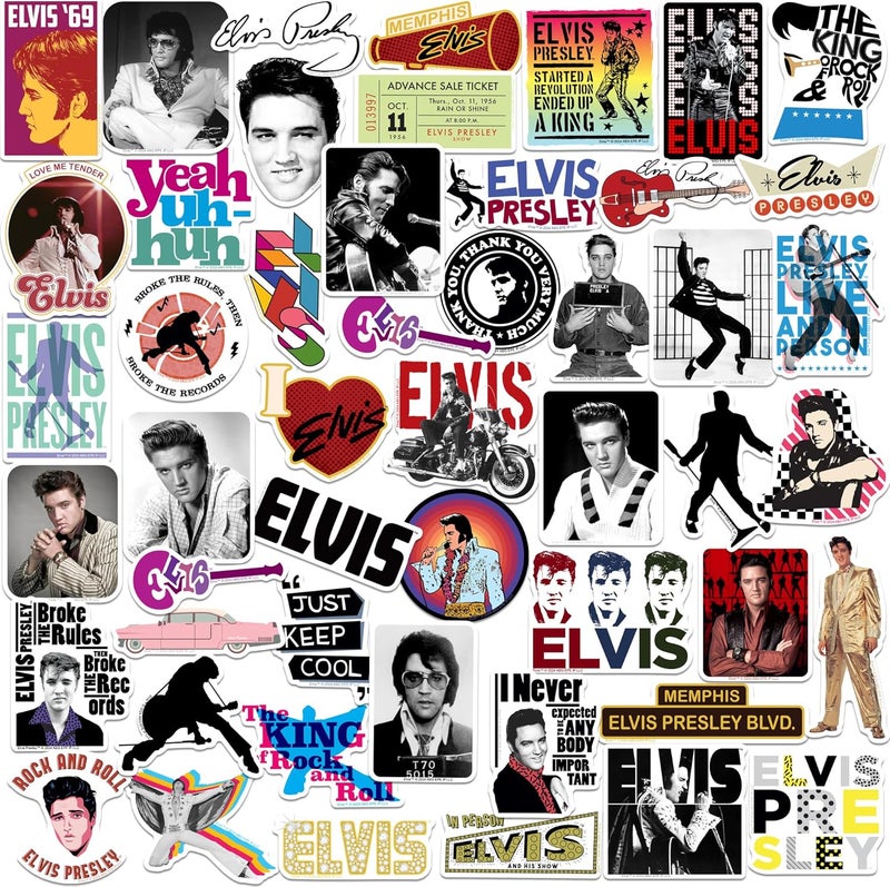 GRAPHICS & MORE Elvis 50ct Vinyl Large Deluxe Stickers Variety Pack - Laptop, Water Bottle, Scrapbooking, Tablet, Skateboard, Indoor/Outdoor Quick use-switch compatible build - Image 1