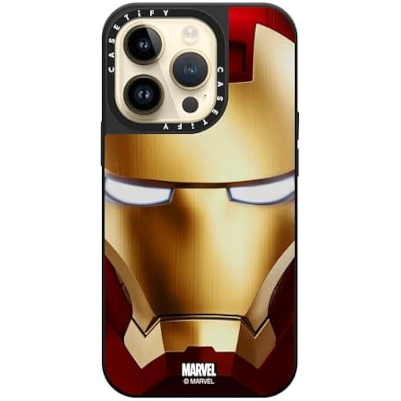 Casetify Mirror iPhone 14 Pro Case 【Iron Man Co-Lab/Reflective / 4.9ft Drop Protection/Compatible with Magsafe】 - Iron Man Hero Mask - Silver on Black - Image 3