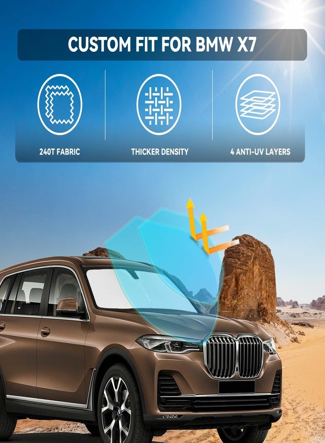 ZOIBV واقي شمس للزجاج الأمامي لسيارة BMW X7 موديلات 2018-2025 - 4 طبقات، غطاء واقي للنوافذ الأمامية، مصمم خصيصًا لسيارة X7، واقي شمس قابل للسحب 240T، يحجب الأشعة فوق البنفسجية، إكسسوارات سيارات - Image 2