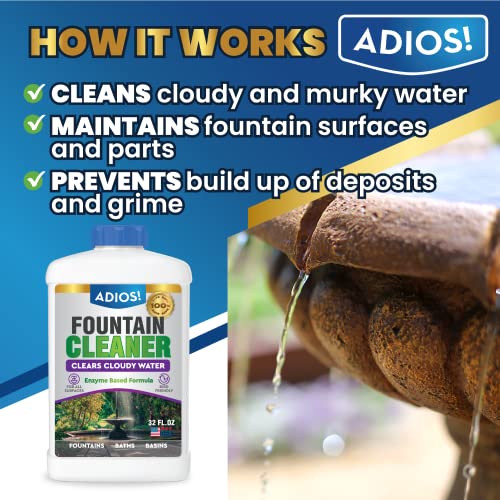 Adios! Fountain Cleaner and Clarifier for Outdoor and Indoor Fountains – Safe for Plastic, Metal, Glass and Stone (16oz) - Image 2