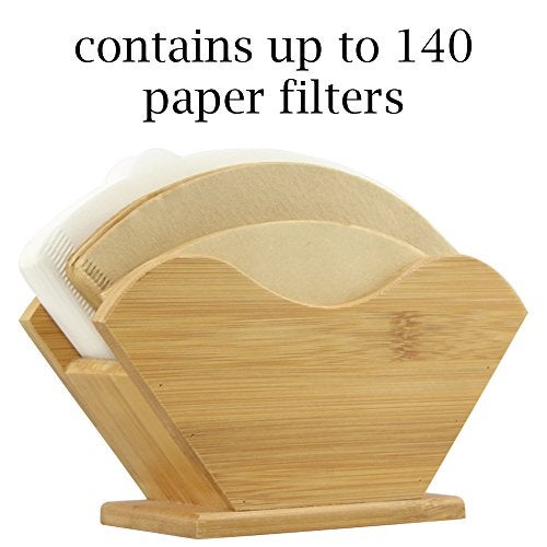 Unibene Bamboo Coffee Filter Holder, Renewable Stand Container Dispenser Rack Shelf for Square Cone-shaped and Flat-bottomed Pour Over Paper Filters - Image 3