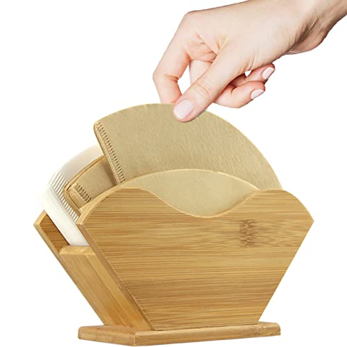 Unibene Bamboo Coffee Filter Holder, Renewable Stand Container Dispenser Rack Shelf for Square Cone-shaped and Flat-bottomed Pour Over Paper Filters - Image 1