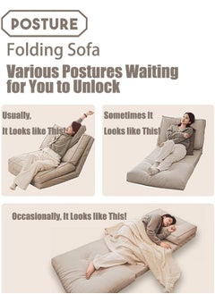 VUCATIN Folding Sofa Bed Convertible Sleeper Chair Foldable Matress with Back Support Portable Fold Out Chair Bed Comfy Floor Sofa Lounge for Living Room Bedroom (White)  - Image 2