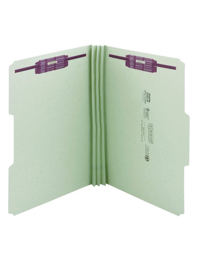 Smead Pressboard Fastener File Folder With Safeshield Fasteners 2 Fasteners 1 3Cut Tab 3" Expansion Legal Size Gray Green 25 Per Box (19944)  - Image 1
