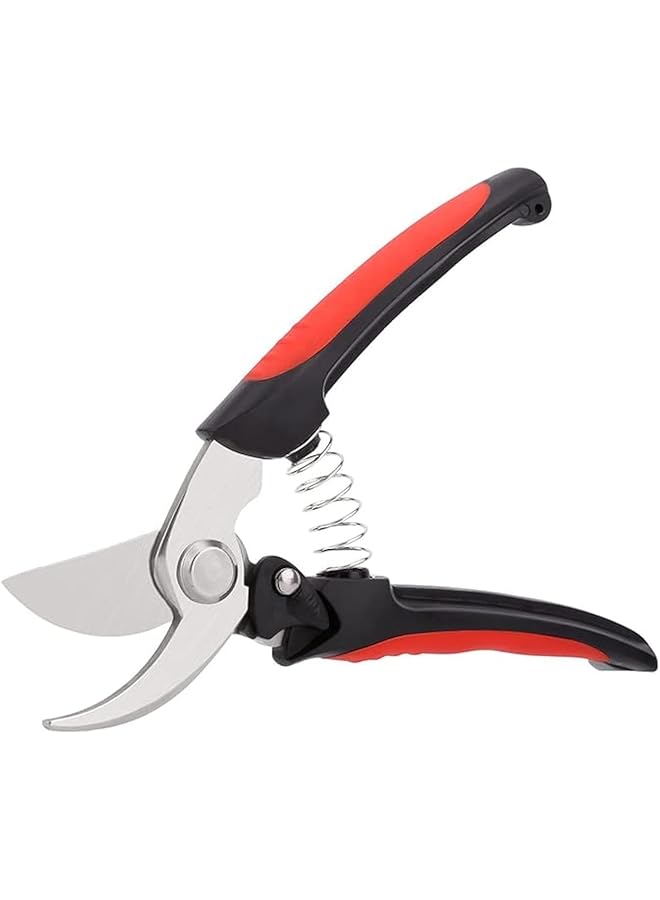 PROMASS Garden Scissors Stainless Steel Pruning Shears, Premium Heavy Duty Ultra Sharp Multi-purpose, Hand Pruning Scissors, Snip Leaf Trimmer, Branch Clippers, with Handle for Garden - Black & Red