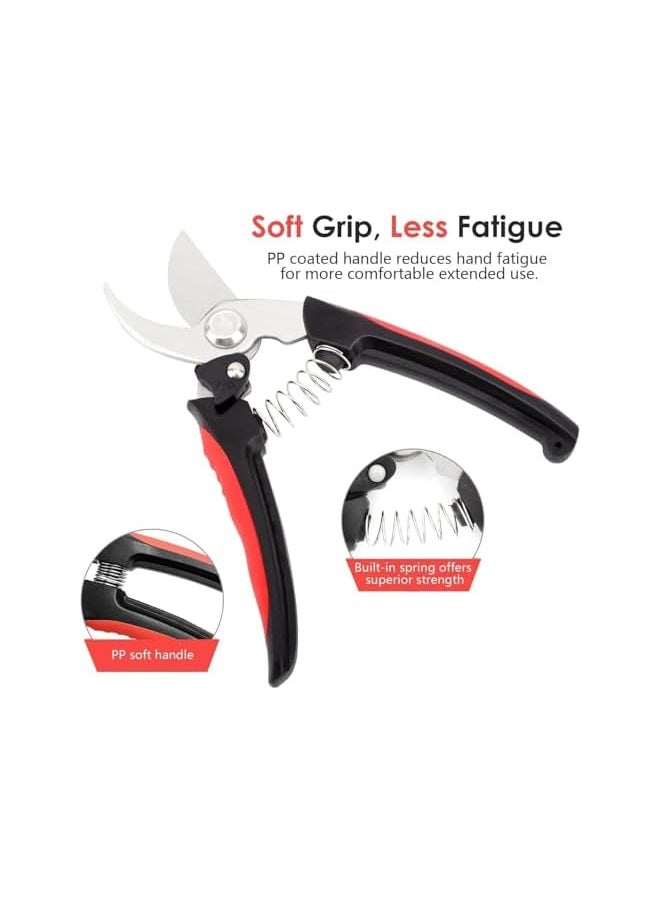 PROMASS - Garden Scissors Stainless Steel Pruning Shears, Premium Heavy Duty Ultra Sharp Multi-purpose, Hand Pruning Scissors, Snip Leaf Trimmer, Branch Clippers, with Handle for Garden - Black & Red - Image 1
