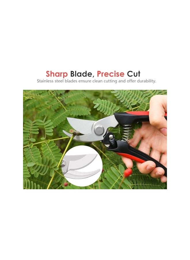 PROMASS - Garden Scissors Stainless Steel Pruning Shears, Premium Heavy Duty Ultra Sharp Multi-purpose, Hand Pruning Scissors, Snip Leaf Trimmer, Branch Clippers, with Handle for Garden - Black & Red - Image 1