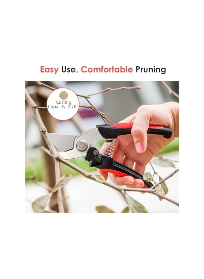 PROMASS - Garden Scissors Stainless Steel Pruning Shears, Premium Heavy Duty Ultra Sharp Multi-purpose, Hand Pruning Scissors, Snip Leaf Trimmer, Branch Clippers, with Handle for Garden - Black & Red - Image 1