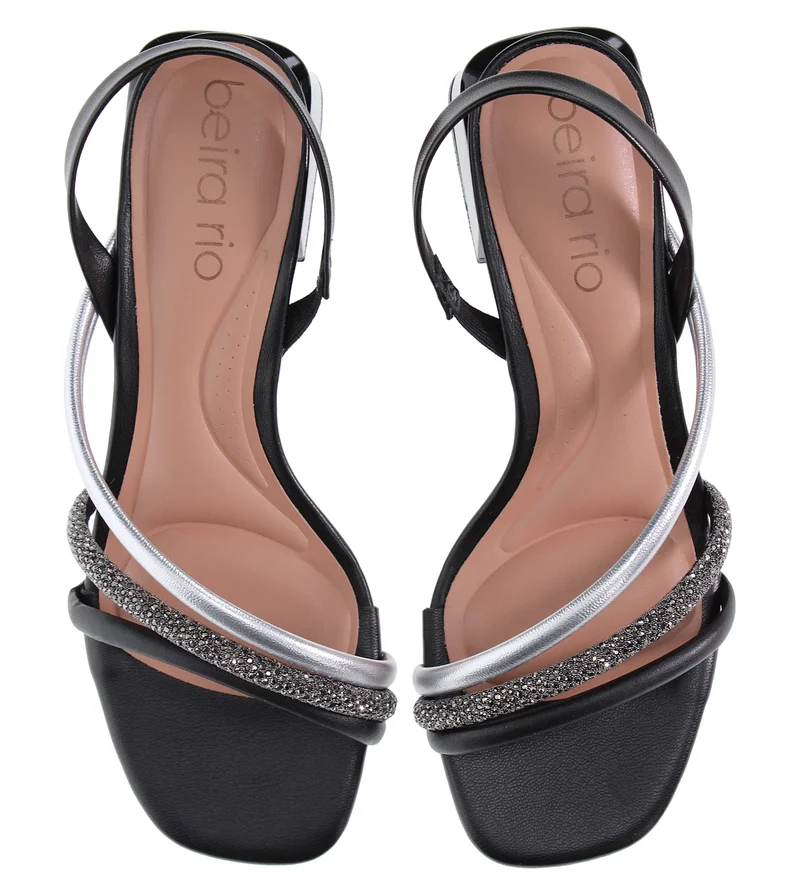 Beira Rio Silver Mid Heels Sandals for Women – Sling Back Heel Sandals for Girls with Ankle Strap for Women | Best Price UAE