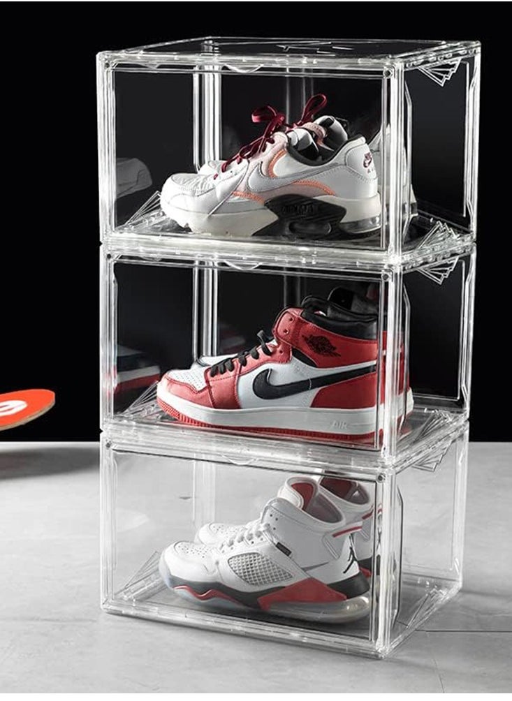 CityRiya-Long - Shoe Storage Box Clear Shoe Organizer for Closet Stackable Shoe Boxes Storage Bins Foldable Shoe Rack Large Shoe Box Sneaker Holder Container Shoe Display Case with Magnetic Door 3 PCS - Image 1