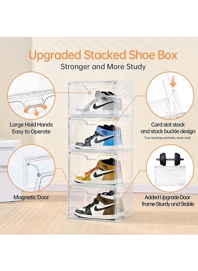 CityRiya-Long - Shoe Storage Box Clear Shoe Organizer for Closet Stackable Shoe Boxes Storage Bins Foldable Shoe Rack Large Shoe Box Sneaker Holder Container Shoe Display Case with Magnetic Door 3 PCS - Image 1