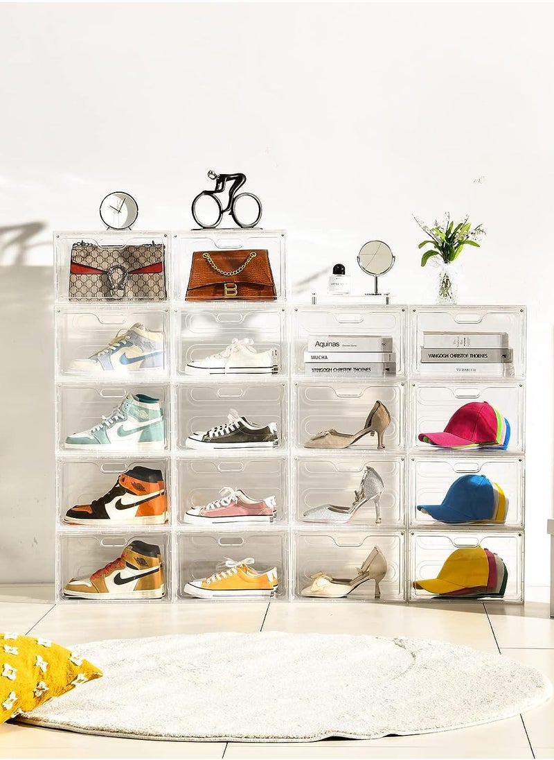 CityRiya-Long - Shoe Storage Box Clear Shoe Organizer for Closet Stackable Shoe Boxes Storage Bins Foldable Shoe Rack Large Shoe Box Sneaker Holder Container Shoe Display Case with Magnetic Door 3 PCS - Image 1