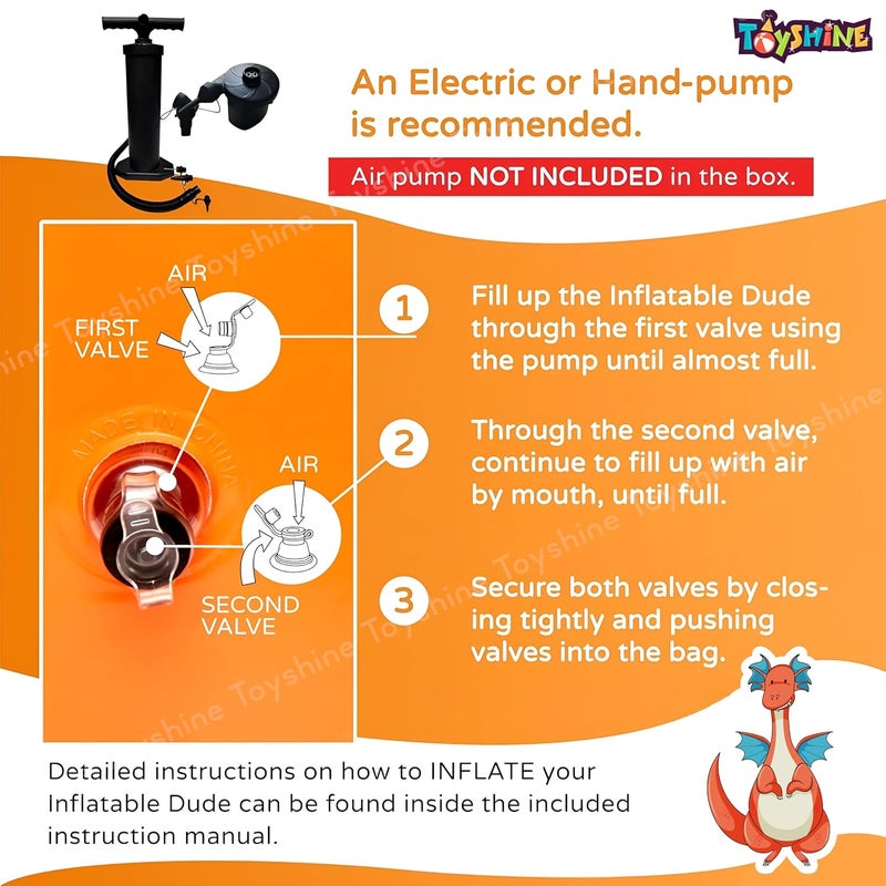 Toyshine طائرة التنين القابلة للنفخ ذات التوازن الذاتي كيس اللكمات لعبة الملاكمة مع مضخة نشاط رياضي داخلي لعبة دفع معدات وقت اللعب للأطفال من 3 سنوات فما فوق - Image 4
