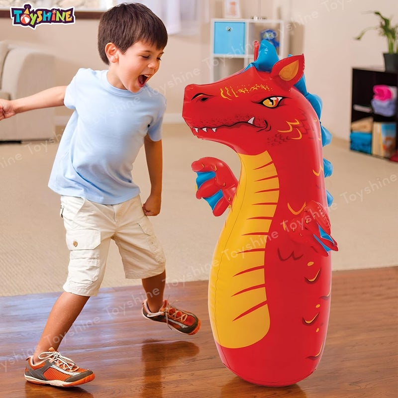 Toyshine طائرة التنين القابلة للنفخ ذات التوازن الذاتي كيس اللكمات لعبة الملاكمة مع مضخة نشاط رياضي داخلي لعبة دفع معدات وقت اللعب للأطفال من 3 سنوات فما فوق - Image 2