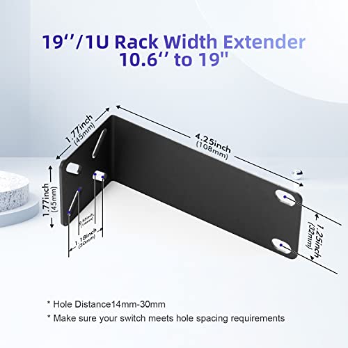 PhyinLan Rack Mount Kit for 10.6 inch Switches, Adjustable Rack Ears for Netgear, Cisco, D-Link, TRENDnet and HP Products, Mount 10.6" Wide to 19" Equipment, Adjustable Hole Distance 14-30mm - Image 2