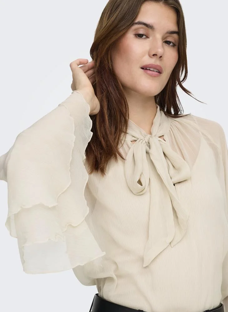 ONLY  Casual Long Sleeve Frill Tie Top for Women | Best Price UAE
