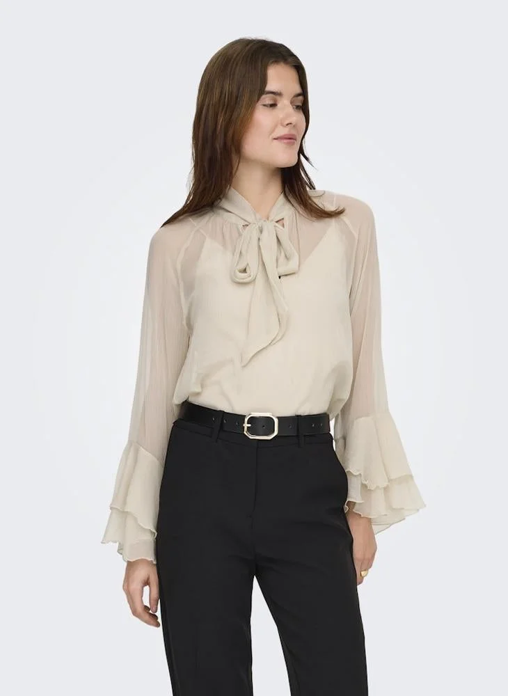 ONLY  Casual Long Sleeve Frill Tie Top for Women | Best Price UAE