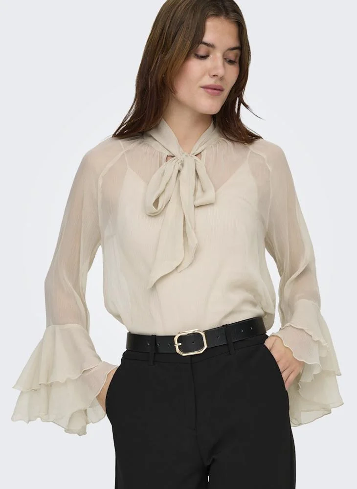 Casual Long Sleeve Frill Tie Top