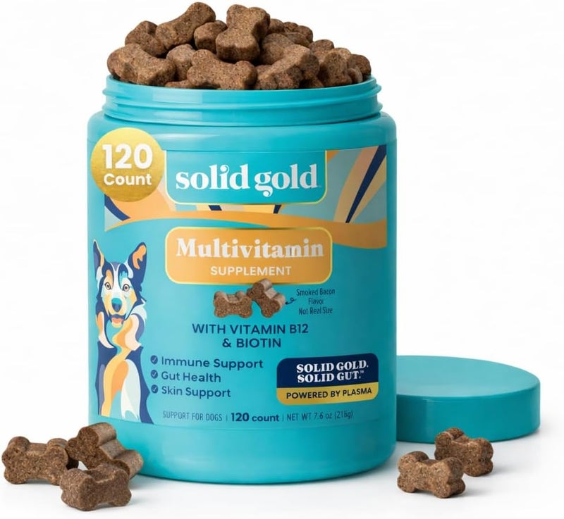 solid gold Dog Multivitamin - Soft Dog Vitamins & Supplements Chews - All-in-One Heart, Immune, Brain, Skin, Coat & Gut Health Support w/Vitamin C, B12, Probiotics & Antioxidants - Bacon Flavor 120ct - Image 1