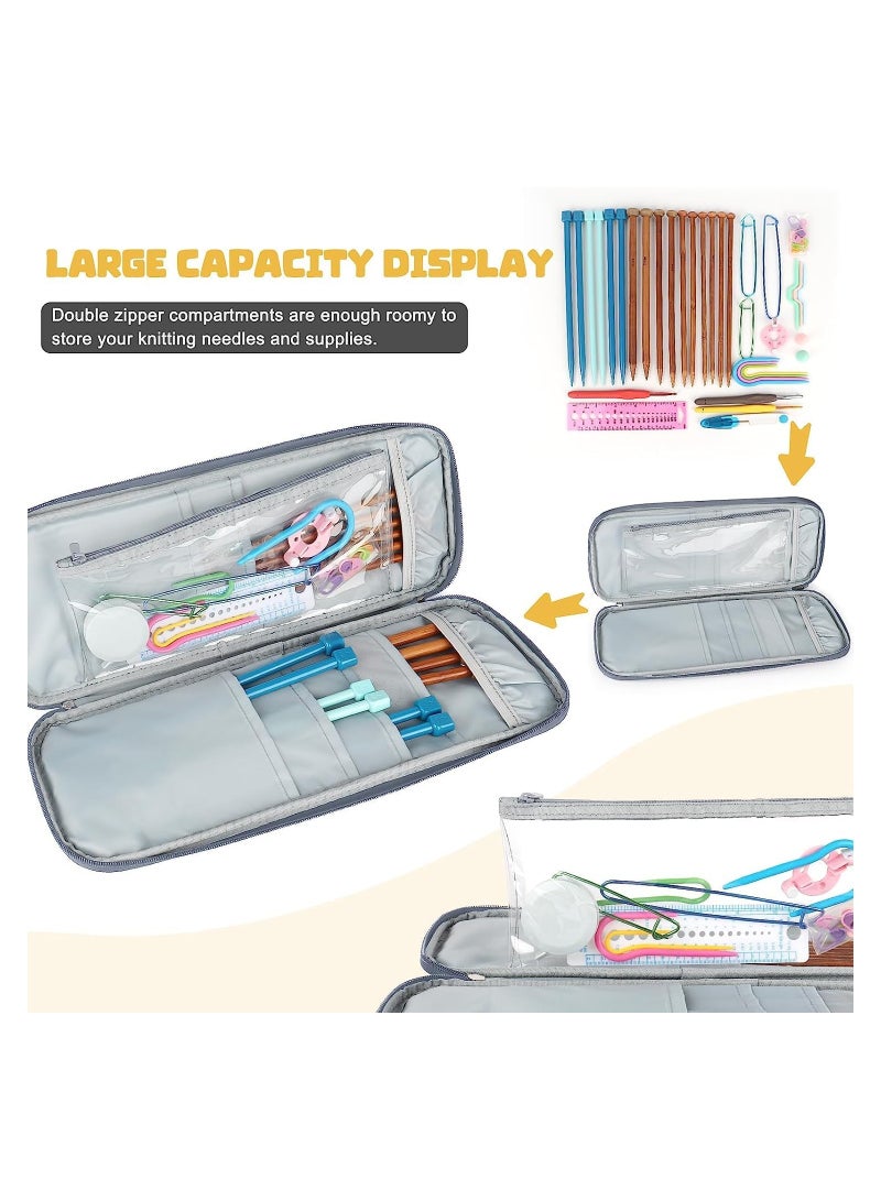 Zikra Knitting Needle Case Travel Knitting Organizer Storage Zipper Bag Portable Travel Crochet Hooks Storage Bag with Transparent Pocket and Holder Slots for Crochet Needle Knitting Crochet - Image 2