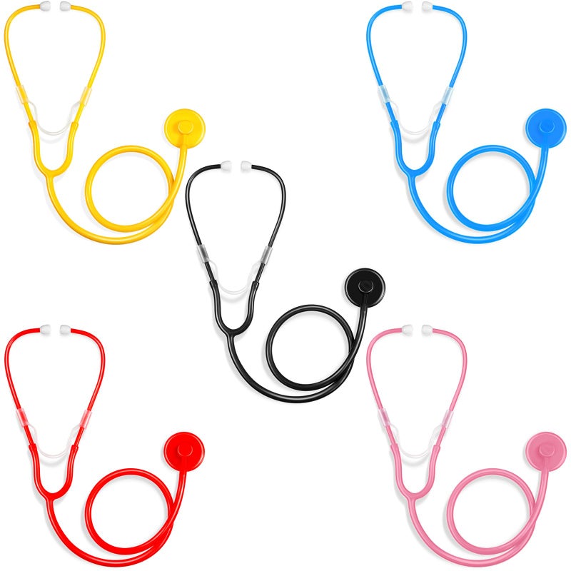 RoundFunny 5 Pack Boys Girls Kids Stethoscope Toy Disposable Plastic Stethoscope Real Working for Girls Boys Doctor Kit Role Play Costume Pretend Game Accessories - Image 3