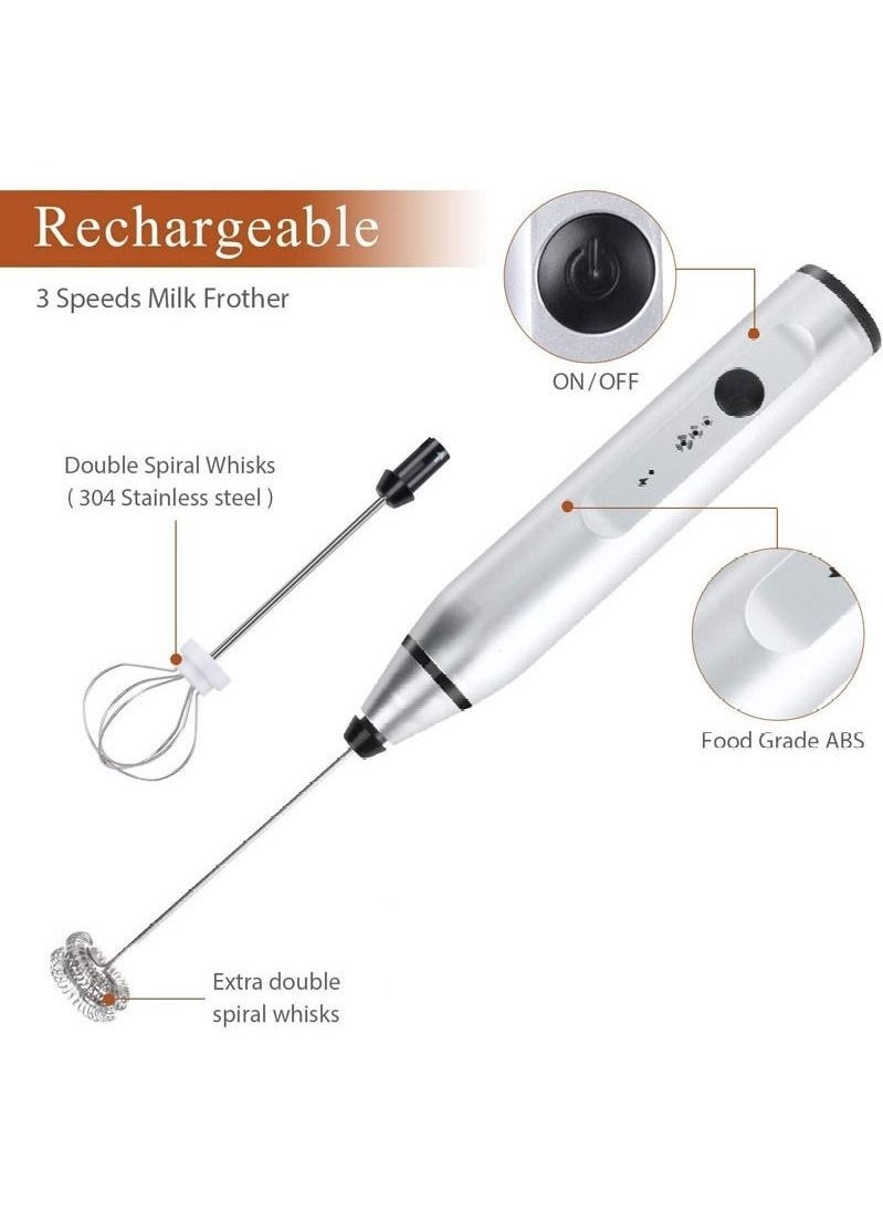 Generic 3 Piece set Electric Milk Frother and Mixer Set, USB Rechargeable Mini Beverage Blender, Handheld Electric Coffee Mixer  - Image 2